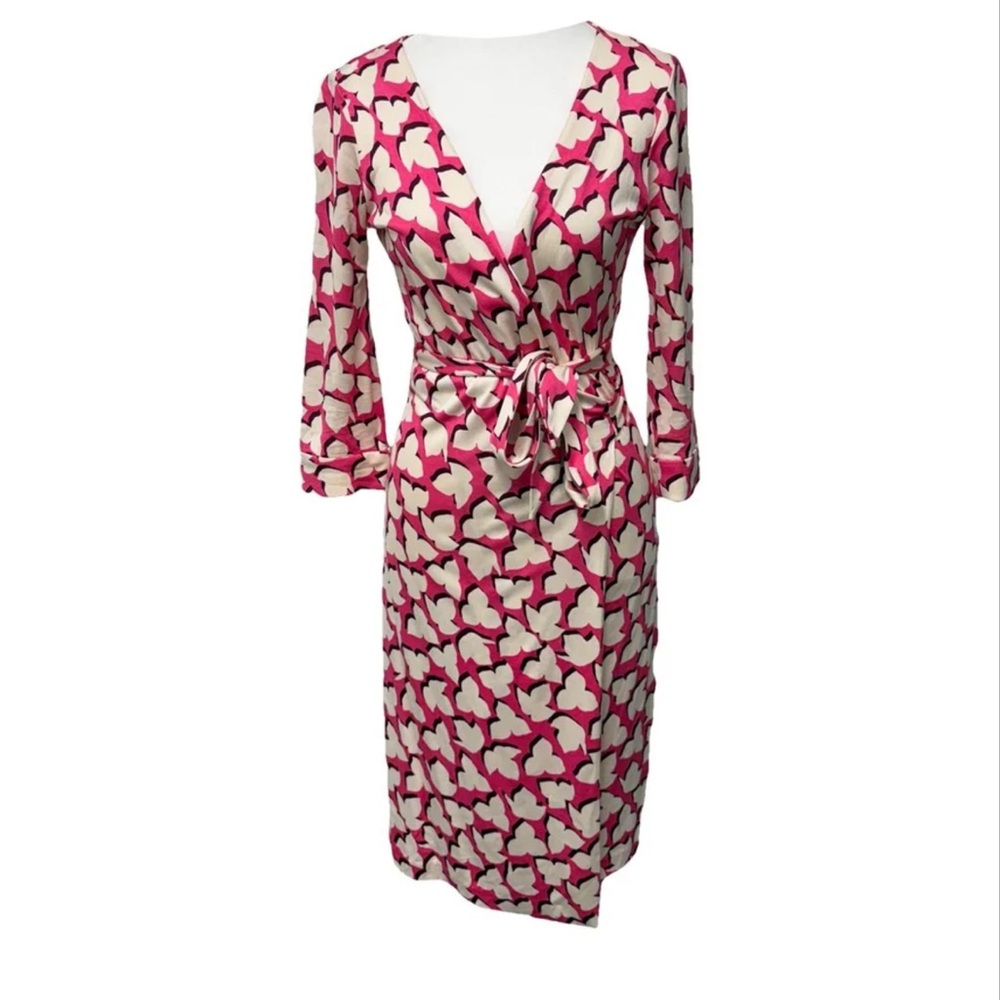 Diane Von Furstenberg Pink and Cream classic Wrap Dress Silk 4